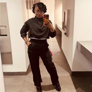 Zara Nylon Elegant Black Women's mock neck shirt and matching Pants